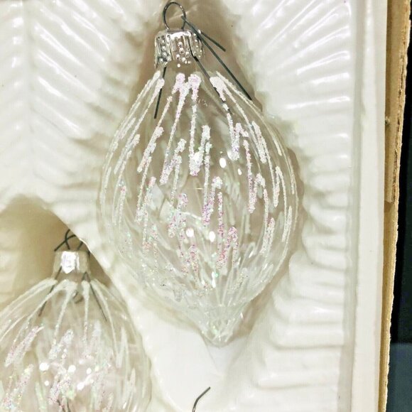 European Glass Christmas Ornaments Set of 5 Teardrop #7331 Commodore Hand Paint - Picture 4 of 6